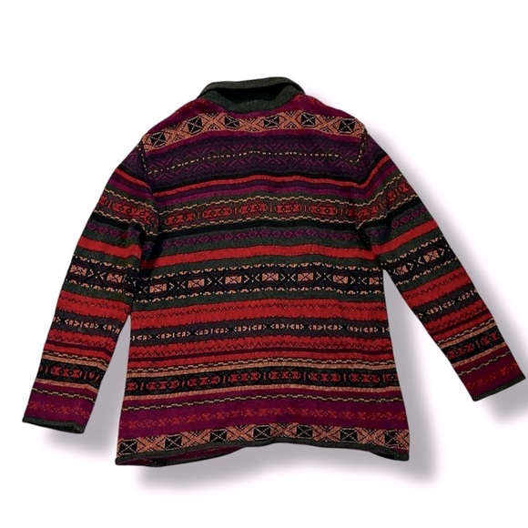 Vintage Y2K Erika Cardigan Sweater Nordic Fair Isle Collared Button Up SZ Medium - Picture 6 of 7